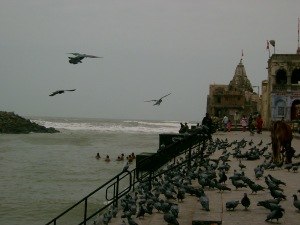 Bathing Ghats at the Gomati river and ocean confluence.